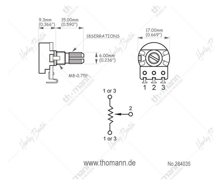 Harley Benton Parts Potentiometer 250KOhm 284035 фото