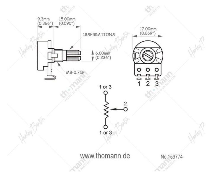 Harley Benton Parts Potentiometer A500KOhm 159774 фото