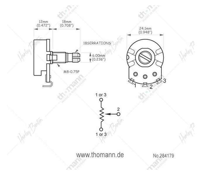 Harley Benton Parts Potentiometer B500 kOhms 284179 фото